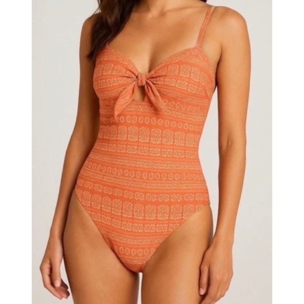 Robin Piccone Swimsuit Isla Plunge One Piece Body Shaping Terracotta Size 4 NWOT